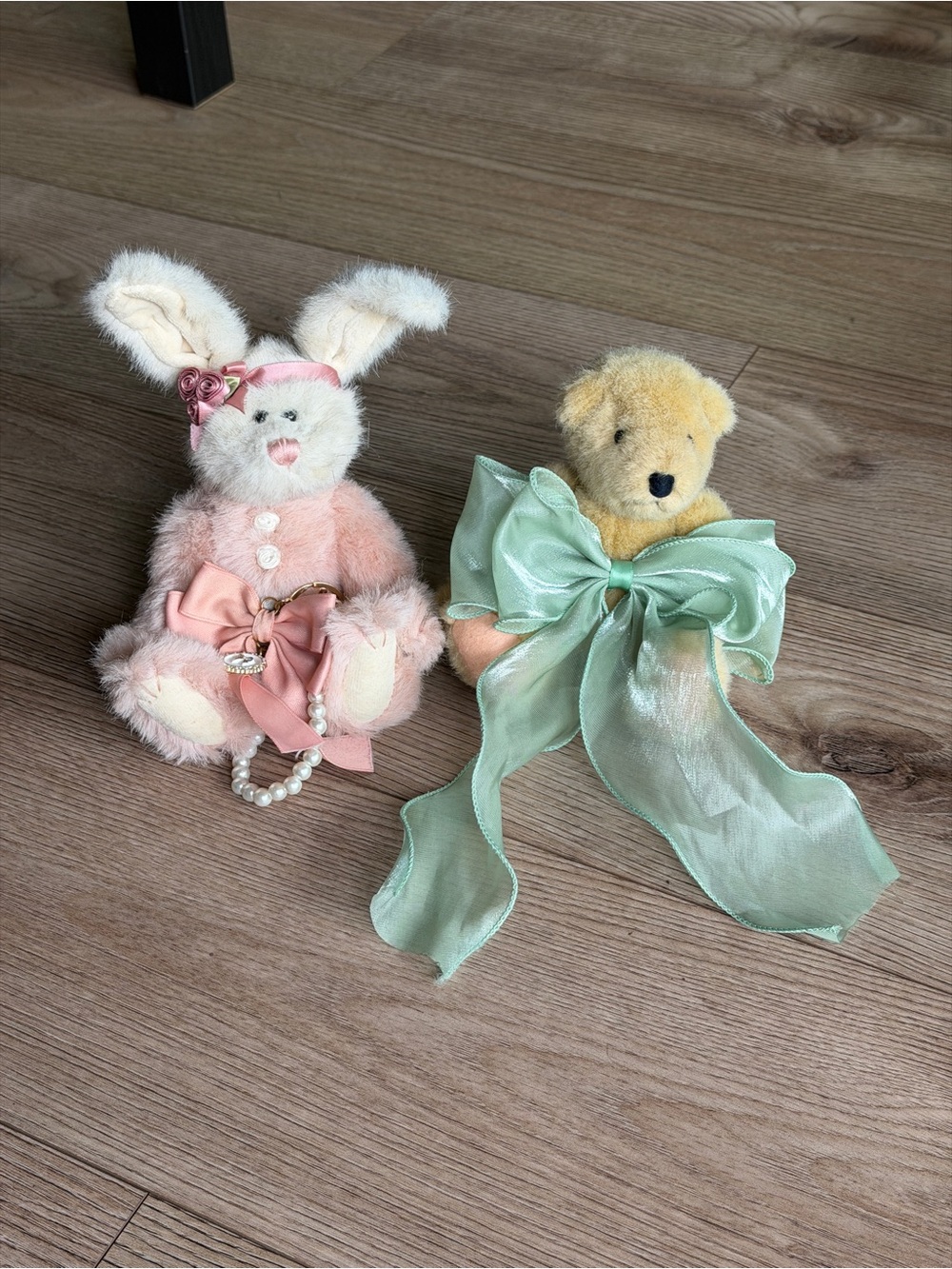 Plush Pink Bunny and Mint Bow Bear Pair - Kids Accessories